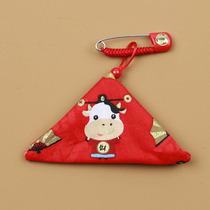 Zodiac cow mouse pig cute triangular bag storage fetal hair bag baby safety amulet peach pit pin 2021 brand new