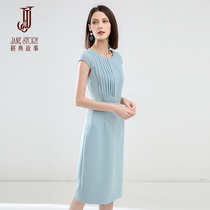 2021 Summer new round collar temperament 100 Plexue Woman Snowspun Dress Sashimi Body Long Skirt Sleeveless Dress