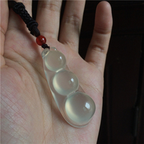 Natural white chalcedony green bean pendant Many children and many blessings Jade Lucky bean necklace pendant