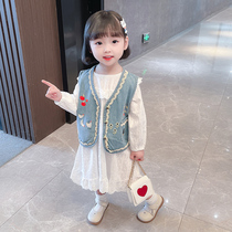 Girls autumn dress 2021 new foreign childrens vest Spring Net red dress womens baby autumn skirt