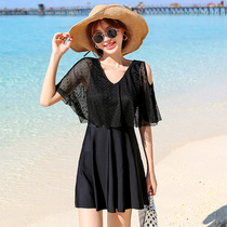 Swimsuit womens 2021 new conservative one-piece skirt sexy small chest gathered to cover the belly and show thin hot spring Korean ins style