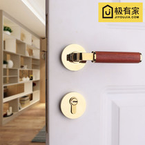 Yibaili American yellow bronze wood grain silent door lock indoor wood door handle golden light luxury bedroom door lock
