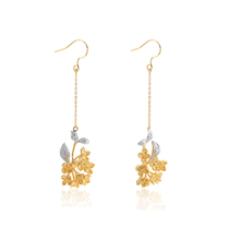 HeyJewel Clothesline Golden Gui Series 925 Silver Gilded Osmanthus Long Earrings Ancient Wind Elegance
