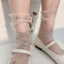 20 Spring and summer Korea ultra - thin printed flower mesh heap socks fairy little floral fresh socks