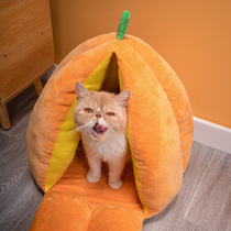 Soft cute pumpkin cat nest four-season general cat closed cat Villa cat house doghouse Pet supplies winter warmth