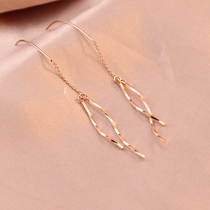s925 Silver Wave Ear Wire female in niche design rotating line long earrings with skinny ear decorations