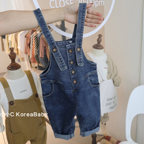 Korean baby childrens irregular denim bib pants Autumn new mens and womens childrens baby casual pants