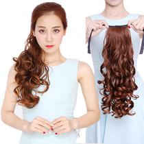 Wig ponytail female long curly hair big wave straight ponytail strap realistic fake ponytail fluffy natural hair pick