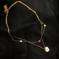 Customized non-fading double star disc necklace female summer choker niche light luxury simple sweater chain accessories