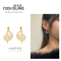 Fulai Island ancient gold earrings 999 pure gold filigree dance skirt earrings fashion pure gold earrings ladies earrings