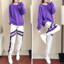 Tide brand spring leisure sports suit womens 2021 new Western style loose Korean fashion thin sweater two-piece set