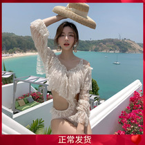 Swimsuit South Korea Ins Fairy Light Lavish Lace Conjoined Swimsuit Small Chest Long Sleeve Veil Slim Spa Holiday Swimsuit
