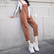 Denim Back Belt Pants Woman Spring Autumn Korea Version Loose 2022 New Small Taller Waist Display Slim Straight Drum Pants Tide