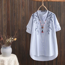 Middle-aged and elderly womens clothing mother summer clothes fat mother new embroidery suitable for fat women to wear noble Western style short-sleeved women