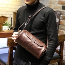 Leather bucket bag shoulder shoulder bag male satchel bag leather bag small bag personality original new convenient mobile phone bag