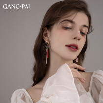 Silver pin Net red high sense suitable for round face earrings female French long temperament earrings 2021 New Tide thin