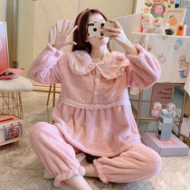 Coral velvet pajamas women winter Net red thickened plus velvet flannel cute hairy home wear autumn and winter suit