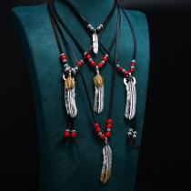 Takahashi Goro Japanese feather necklace mens light luxury niche 925 sterling silver glass leather rope handmade personality tide pendant