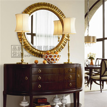 European luxury gold wall-mounted mirror entrance hall decorative mirror American round wall hanging hotel corridor decoration