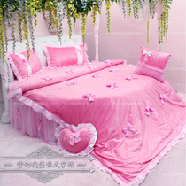 New round bed four-piece round bed 4-piece round bed cover Pink Princess Crystal Velvet Princess Lace