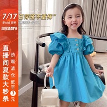 Girls  holiday bubble sleeve princess dress summer 2021 new foreign style little girl childrens dress tide