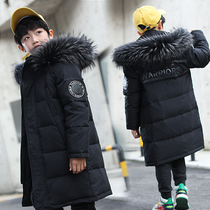 Boys down jacket long over the knee in the big child thick Korean version of the foreign 2020 new childrens white duck down jacket