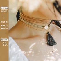 Three-layer clavicle chain ethnic style jewelry Multi-layer necklace to wear with tassel pendant Dream horse travel accessories