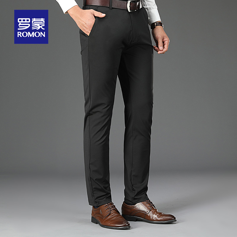 Romon casual pants men trend business slim pants 2021 spring and autumn overalls men straight thickened long pants