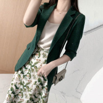 With intellectual elegance and noble temperament early autumn suit jacket medium-length cotton and linen one-button suit jacket female