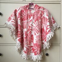 Foreign trade pure cotton children absorbent bath towels with cap cloak swimming bathrobes beach towels leaves pattern flow Su cloak