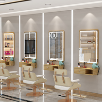 Net red wall-mounted makeup mirror beauty salon mirror barber shop hair salon special lamp mirror table ironing tool table