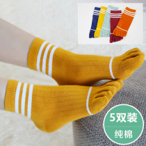 womens five finger socks pure cotton cute mid length toe socks spring thermal anti-odor sports toe socks japanese style socks