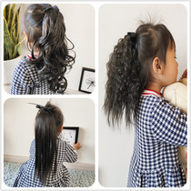 Baby student wig ponytail strap straight hair corn silk child Lady Princess cute medium long roll headdress