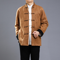 Baifulong Tang clothing mens Chinese spring long-sleeved jacket Young and middle-aged mens clothing Chinese style retro buckle jacket