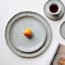 Japanese-style coarse pottery tableware pottery flat plate fruit plate Jingdezhen household Zen Kung Fu tea Chinese dry-brewed tea plate