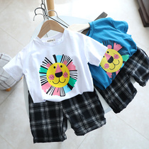 Clearance set summer cartoon childrens clothing Boy T-shirt pants baby cotton summer two-piece 1246