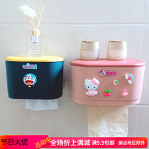 Tissue pump wall hanging non-perforated household toilet waterproof cute drawing box multi-function roll paper storage box kitchen