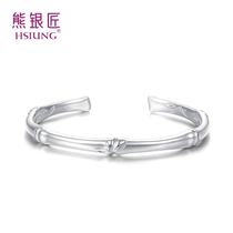 Silver bear silversmith silver bracelet 999 sterling silver bamboo leaf opening Sterling Silver Lady bracelet female Korean version simple birthday send girlfriend