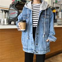 Denim Jacket Woman 2022 New Korean version bf Wind 100 hitch relaxed student Spring and autumn Season lovers dress with cap blouses