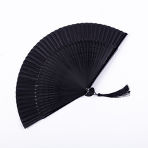 All black fan folding fan Chinese style female ancient style classical dance Halloween witch cos props black bone punk