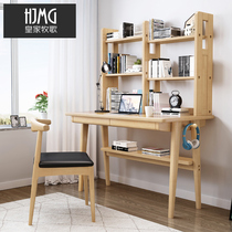 Small apartment log desk bookshelf combination with chair Home bedroom student solid wood shelf 80cm book stand