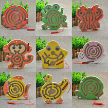 Wood Magnetic Pen Maze Bead Walker Children's Intelligence Toy Game Kindergarten Gift Early Teaching Tool 3-6 Years