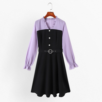 (8 3 autumn clothes live on the new) 2020 new autumn big code agaric side dress with dress belt to collect waist dresses