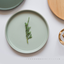 Jingdezhen Japanese Zen frosted plate coarse pottery flat plate retro green plate ceramic tray Western plate