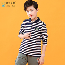 Boys long-sleeved t-shirt spring 2021 new childrens casual striped bottoming shirt boys top medium and large childrens clothing trend