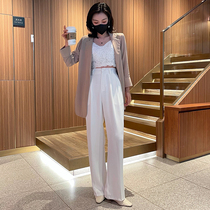High waisted trousers children summer thin design sense niche casual pants straight pants suit jacket