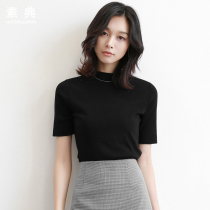 2021 spring and autumn Korean version of the thin pullover and half turtleneck sweater short-sleeved womens all-match sweater slim bottoming shirt