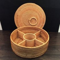 Net red high-grade real Rattan woven split dried fruit melon seed plate living room creative home with lid nut basket snack candy box