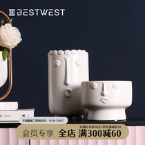 Creative man face vase ceramic flower arrangement designer Model Room soft decoration Nordic living room decoration light luxury