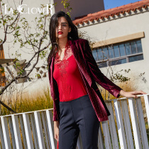 LACLOVER Lankavin bright series red lace small turtleneck long-sleeved womens bottom top LC72HL1